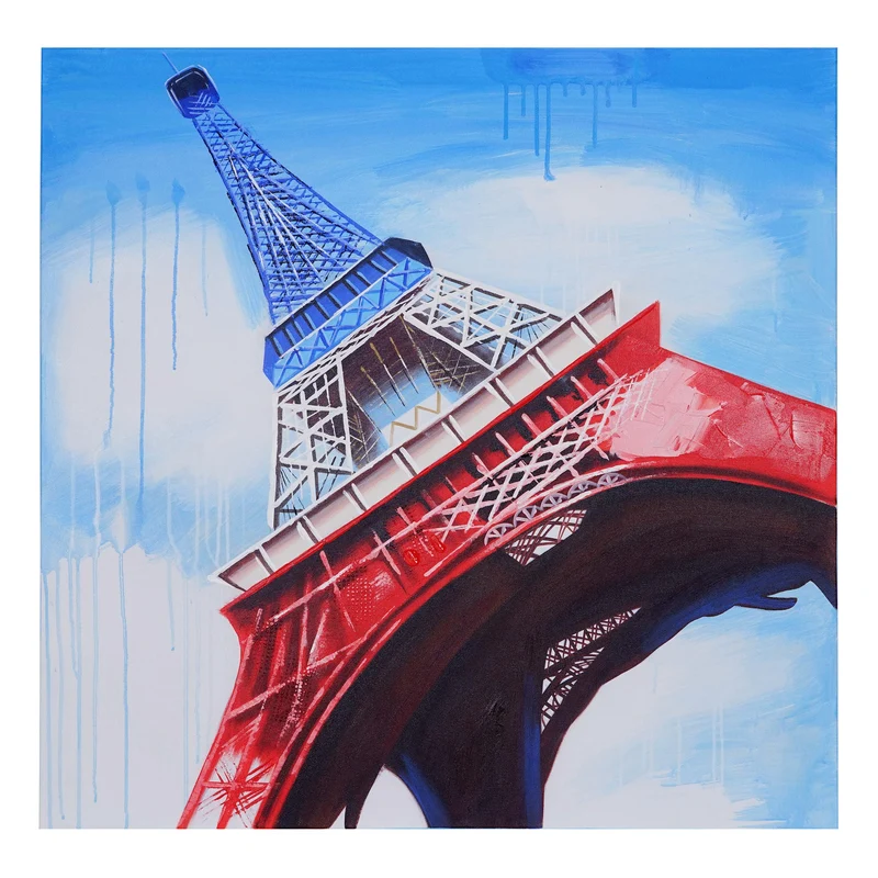 Tableau peinture tour Eiffel 100x100 cm toile murale peinte à la main style abstrait coton polyester multicolore 04_0011370