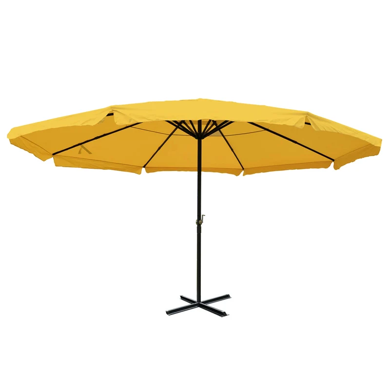 Parasol droit grand format diamètre 5 m manivelle toile résistante sans pied aluminium polyester jaune 04_0008020