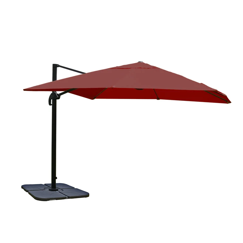 Parasol déporté 3x3 m diamètre 4,3 m orientable inclinable avec pied et base remplissable aluminium polyester bordeaux 04_0007967