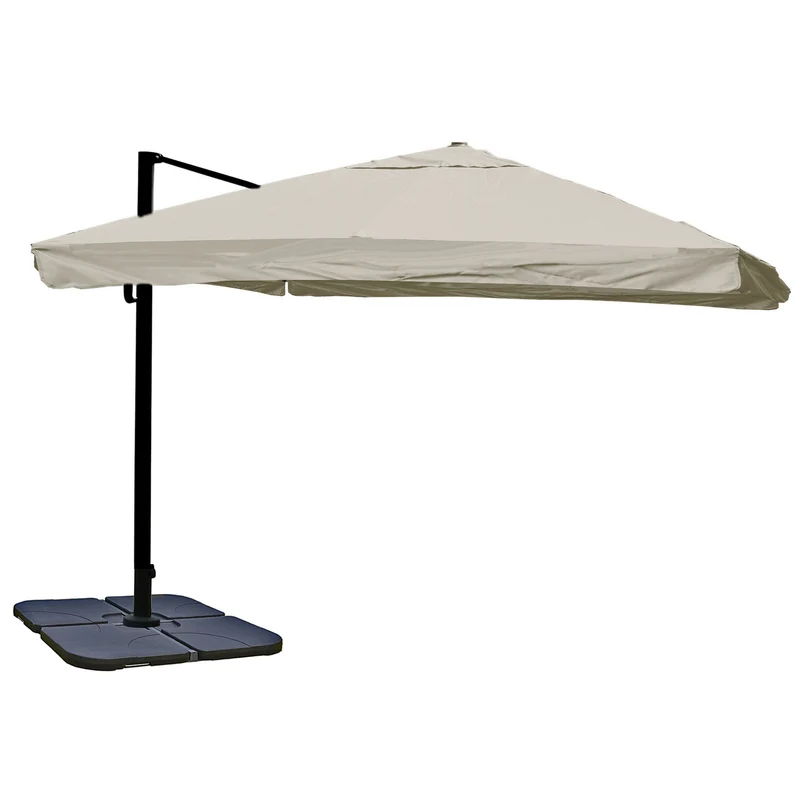 Parasol déporté 3x3 m diamètre 4,3 m inclinable non orientable avec pied base remplissable aluminium polyester gris crème 04_0007943