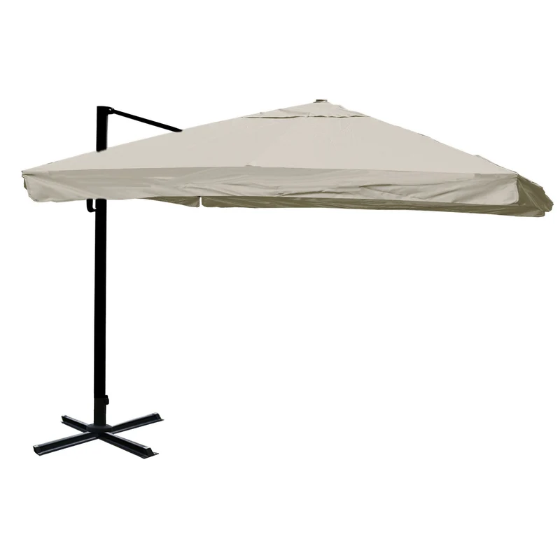Parasol déporté 3,5x3,5 m diamètre 5 m orientable inclinable sans pied aluminium polyester crème gris 04_0007937