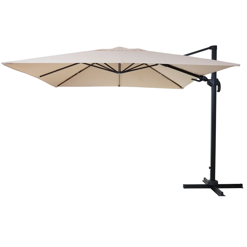 Parasol déporté 3x3 m diamètre 4,3 m orientable inclinable pivotant 360 sans pied aluminium polyester crème 04_0007941