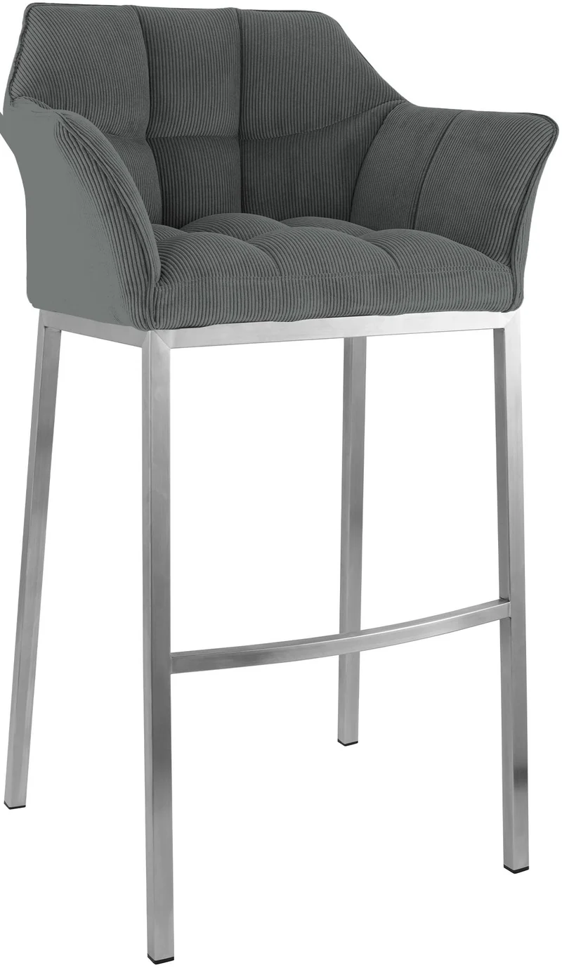 Tabouret de bar x1 assise enveloppante capitonnée en velours côtelé gris avec structure à 4 pieds en acier inoxydable 10_0006222