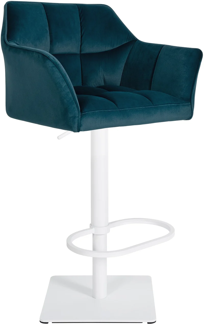 Tabouret de bar chaise haute de comptoir couture carrées assise en velours vert cadre carré en métal blanc 10_0004748