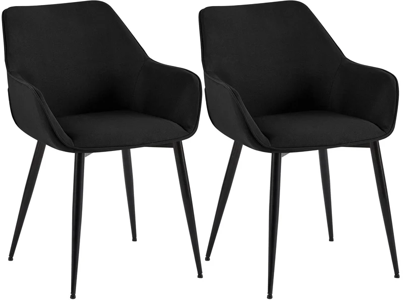 Lot de 2 chaises de salle à manger bureau salle d'attente en tissu noir et métal noir 10_0007419