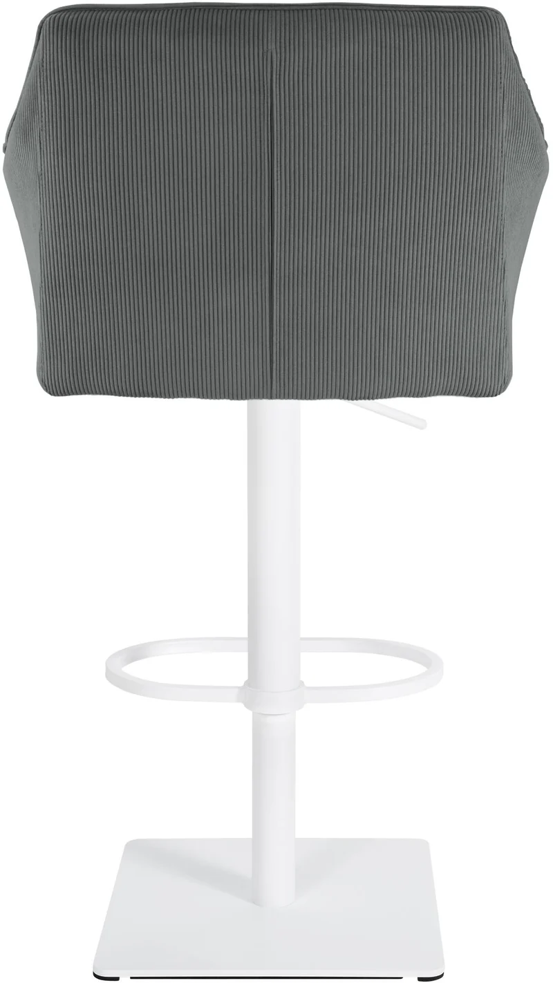 Tabouret de bar x1 réglable en velours côtelé gris assise enveloppante capitonnée avec base carrée en métal blanc 10_0006306