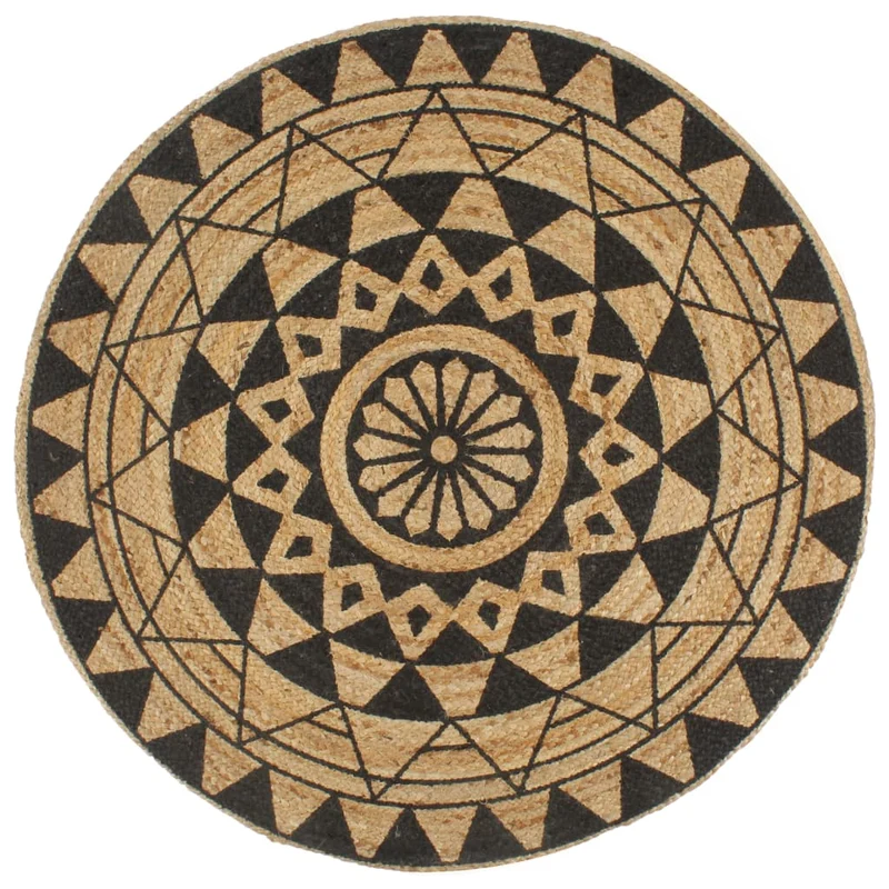 Tapis fait à la main Jute avec imprimé noir 120 cm DEC023494