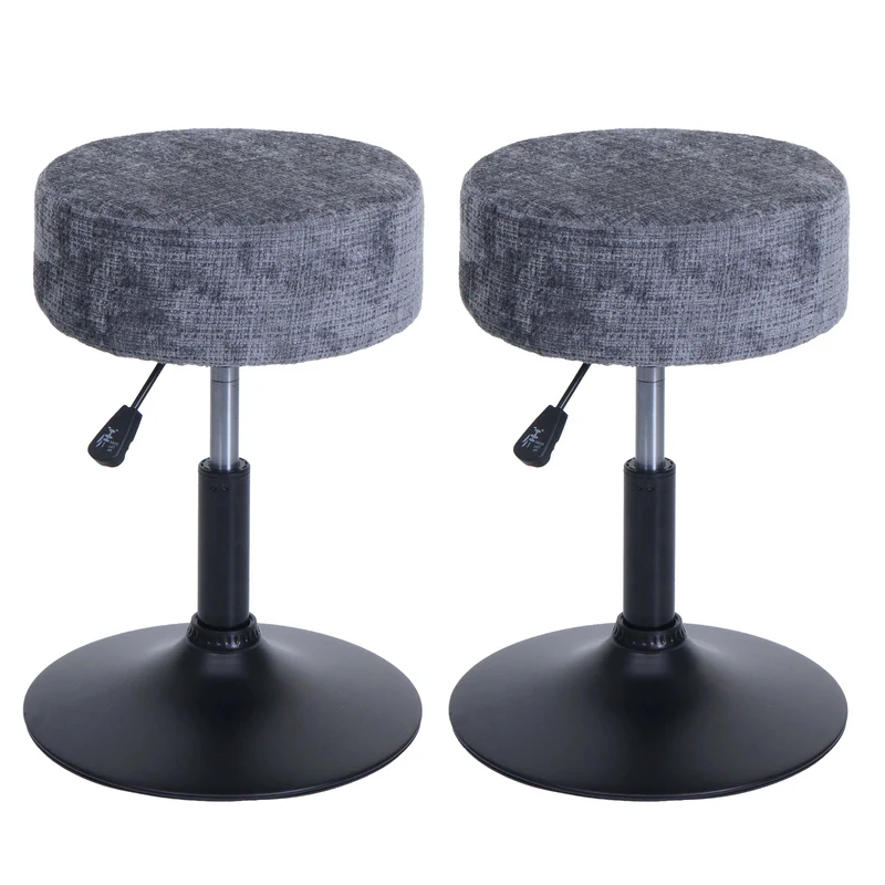 Lot de 2 tabourets réglables en hauteur pivotants 360° tissu chenille gris foncé Ø37 cm base acier 04_0009944