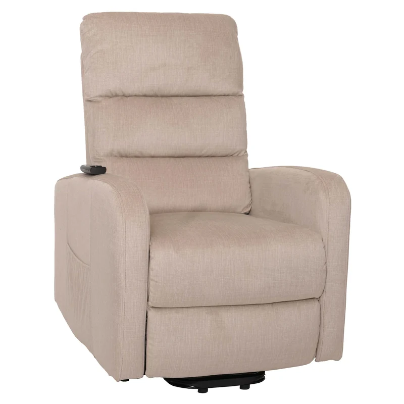 Fauteuil releveur électrique relax en tissu chenille crème avec fonction allongée et télécommande 04_0010040
