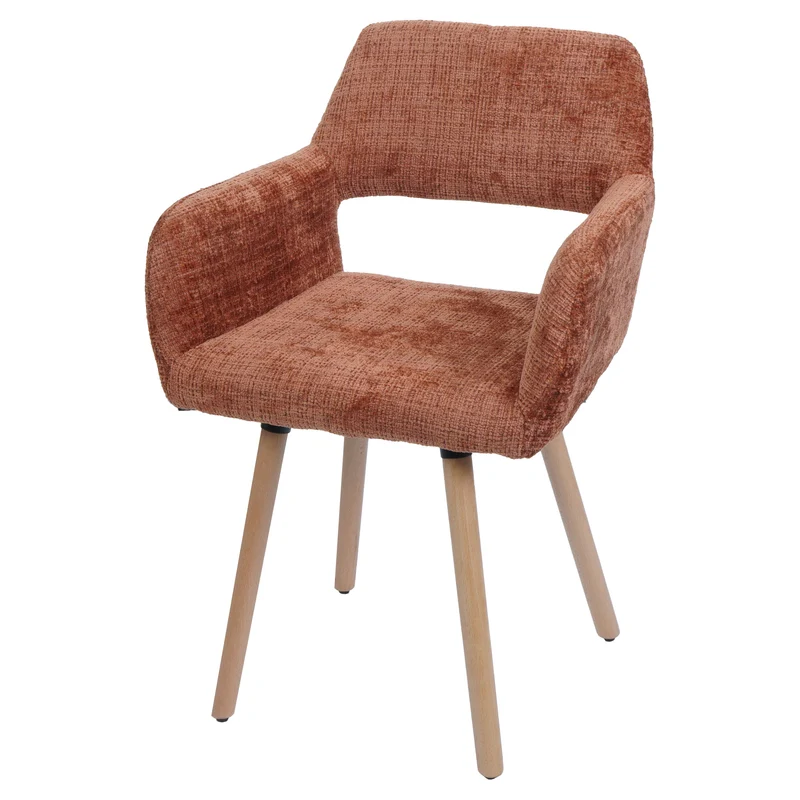 Chaise de salle à manger rembourrée avec accoudoirs en tissu chenille terracotta pieds en bois de hêtre 04_0009846