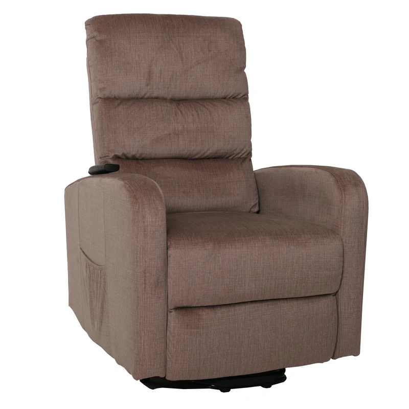 Fauteuil releveur électrique relax en tissu chenille marron avec fonction allongée et télécommande 04_0010049