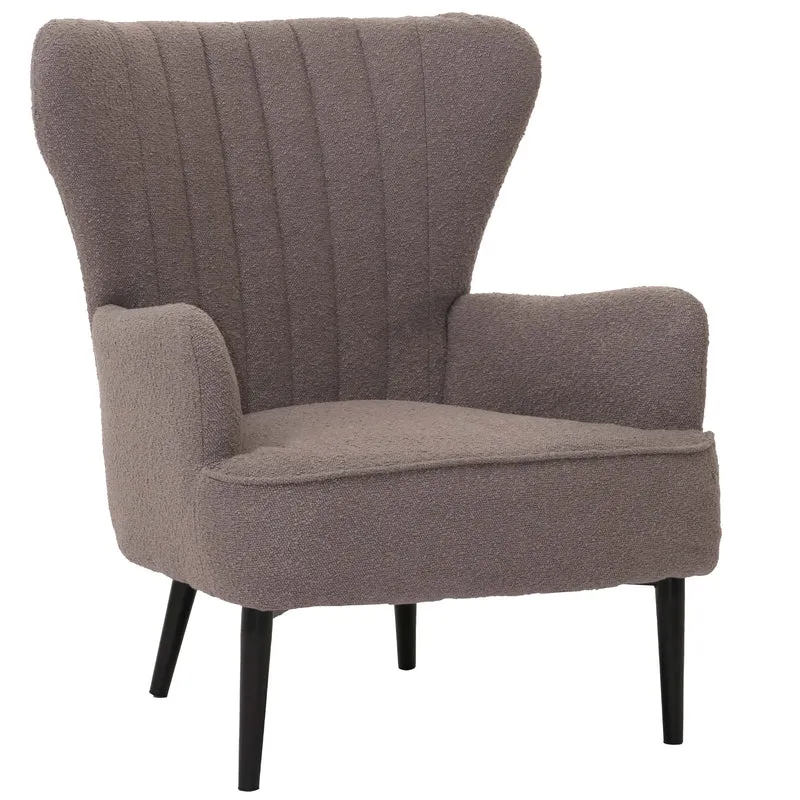 Fauteuil lounge design rétro avec accoudoirs assise large et rembourrage épais structure acier en tissu bouclé gris clair 04_0009993