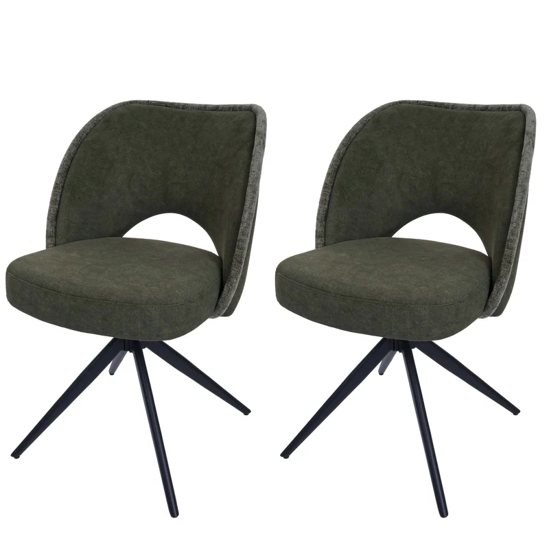 Lot de 2 chaises de salle à manger pivotantes 180° avec retour automatique rembourrage confortable en tissu vert et pieds métal 04_0010042