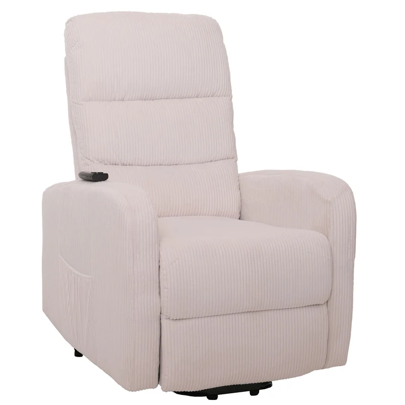 Fauteuil releveur électrique relax en tissu velours côtelé crème blanc avec fonction allongée 04_0010038