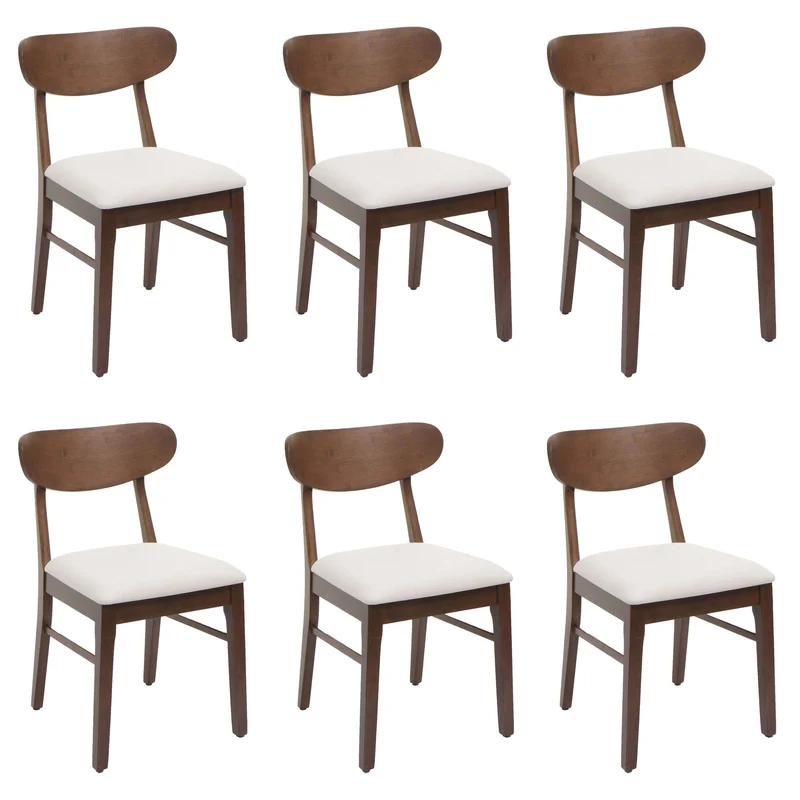 Lot de 6 chaises de salle à manger rembourrées tissu crème avec structure en bois massif 04_0010147