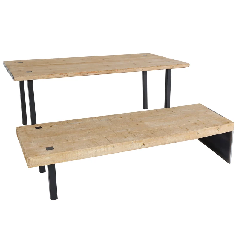 Ensemble table à manger industrielle 200 cm avec banc bois massif style industriel 04_0010223