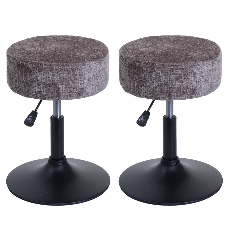 Lot de 2 tabourets réglables pivotants 360° tissu chenille marron Ø37 cm base acier 04_0009943