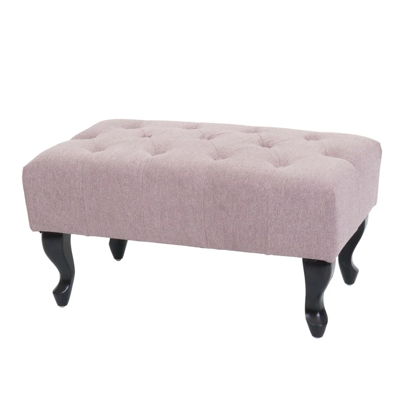 Pouf ottoman Chesterfield avec capitonnage repose-pieds design baroque assise rembourrée tissu déperlant rose clair structure bois 04_0009701