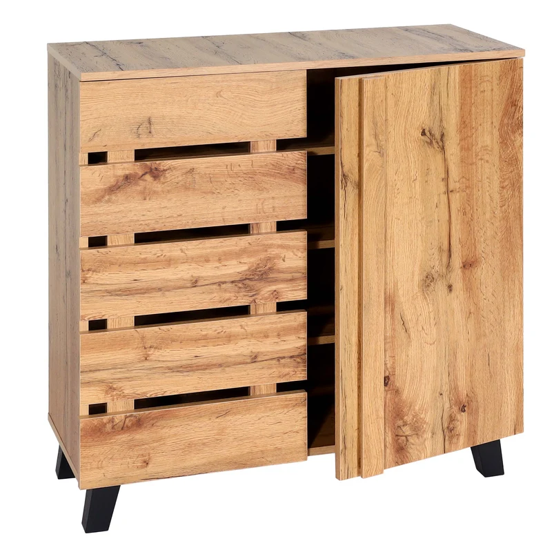 Commode design avec portes effet palette meuble de rangement bois 4 étagères style moderne naturel 88x80x34 cm 04_0010158