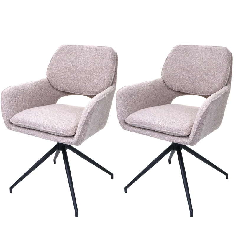 Lot de 2 chaises de salle à manger pivotante 180° avec retour automatique tissu bouclé beige piètement en forme de trépied fer noir 04_0009972