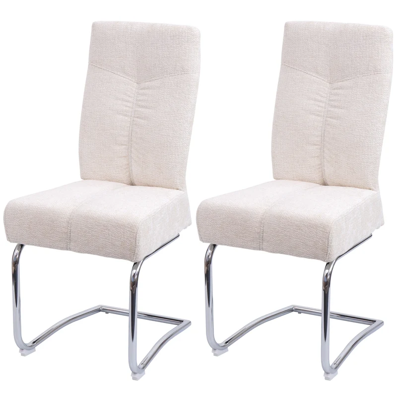 Lot de 2 chaises de salle à manger chaises de cuisine chaises cantilever métal tissu/textile chenille crème 04_0007395