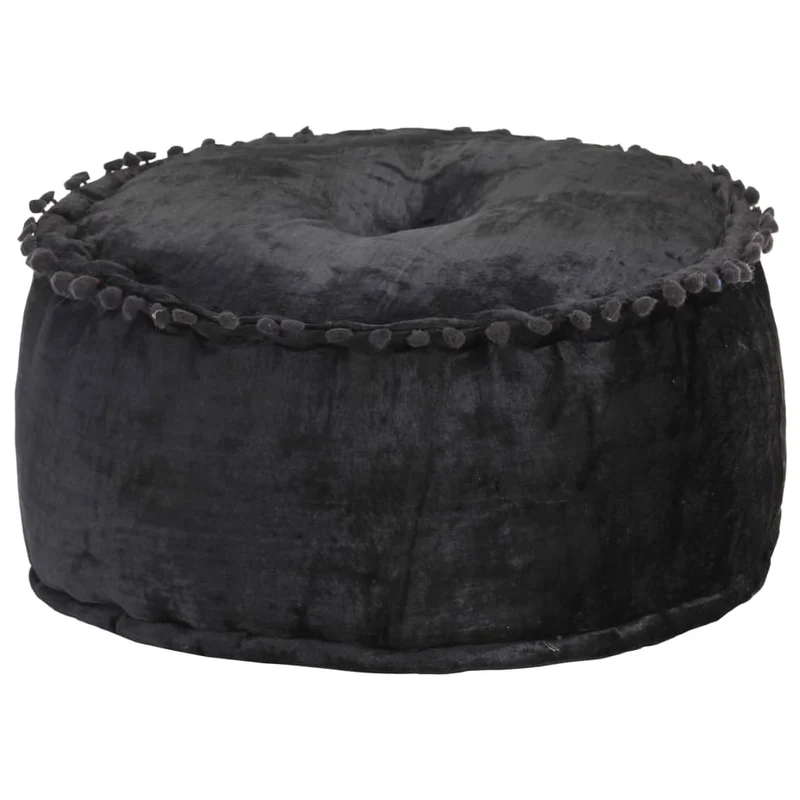 Pouf tabouret repose-pied ottoman rond 40 x 20 cm en velours anthracite DEC030023