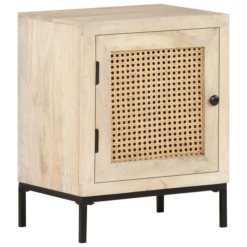 Table de chevet avec compartiment avec porte 40 x 30 x 50 cm bois de manguier et canne DEC032930