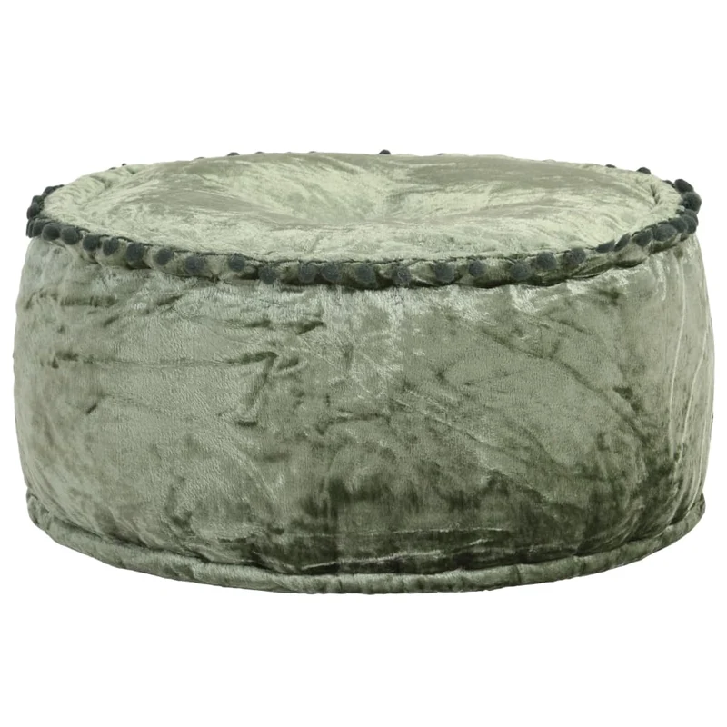 Pouf tabouret repose-pied ottoman rond 40 x 20 cm velours vert DEC030029
