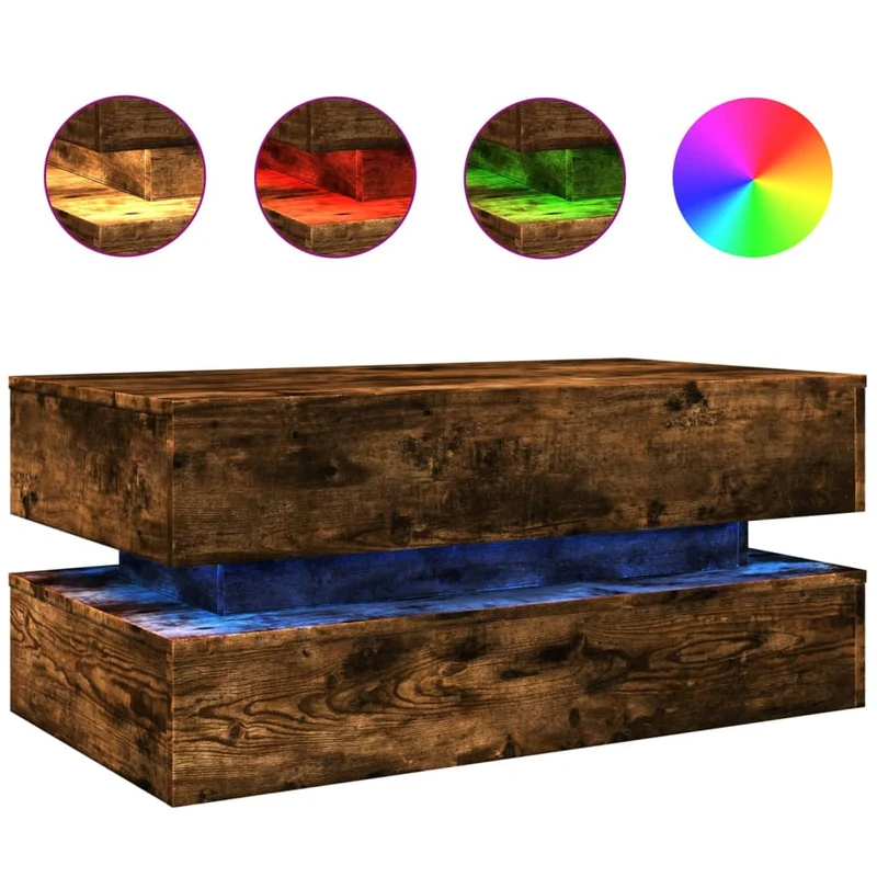 Table basse de salon design moderne avec lumières LED 90 x 50 x 40 cm bois d'ingénierie marron DEC037624