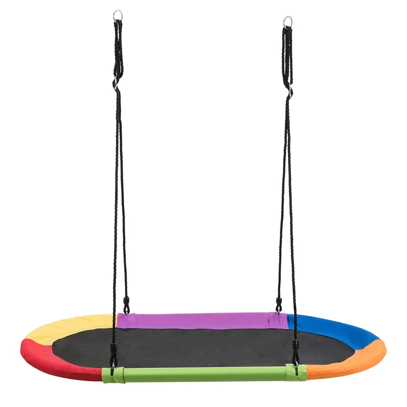 Balançoire nid d'oiseau ovale 150 cm à suspendre hauteur réglable 100-160cm corde multi-plis charge 150kg multicolor 20_0000180