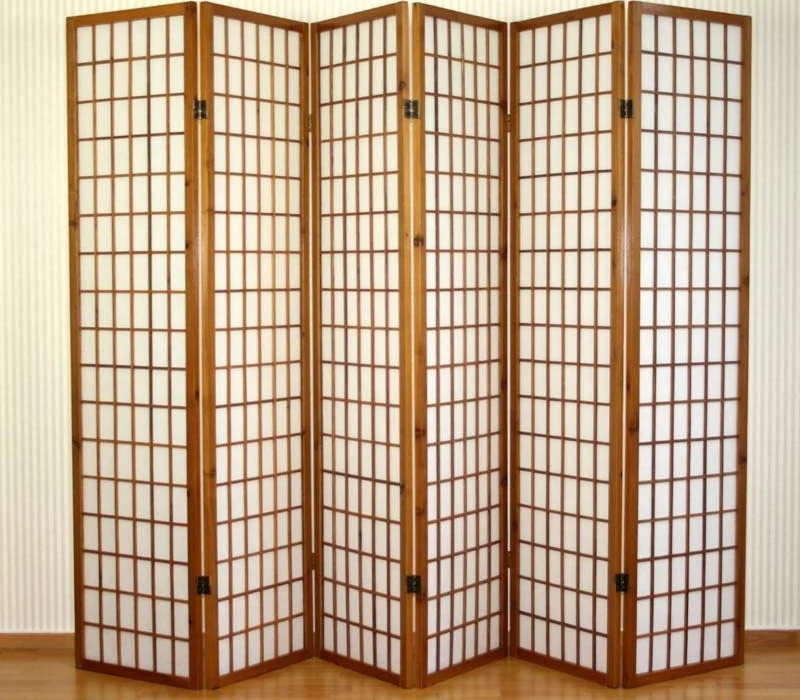 Paravent 6 panneaux en bois marron et papier riz 175x264cm PAR06047