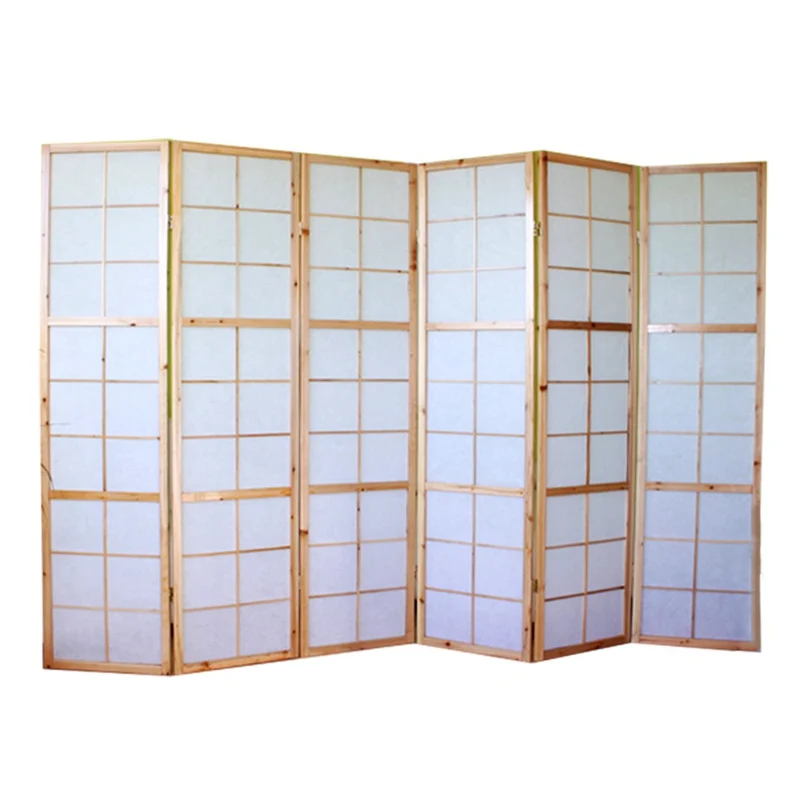 Paravent 6 panneaux pans en bois naturel et papier riz 175x264cm PAR06036
