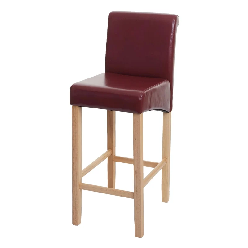 Tabouret de bar chaise comptoir x1 assise en PVC rouge-marron pieds en bois clairs 04_0008583