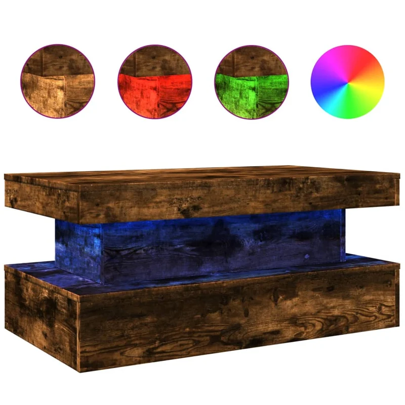 Table basse de salon design moderne avec lumières LED 90 x 50 x 40 cm bois d'ingénierie marron DEC037625