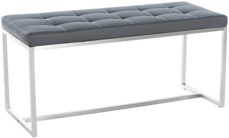 Banc banquette en PVC gris capitonné assise rembourrée et acier inoxydable 100 cm 10_0005504