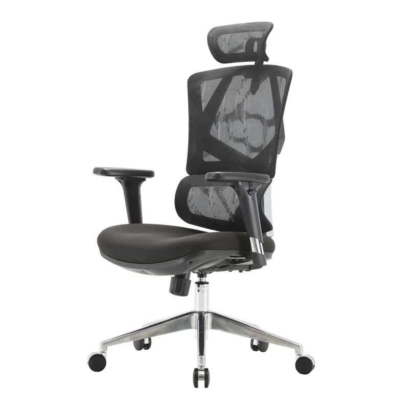 Fauteuil de bureau support lombaire ergonomique dossier haut accoudoirs en maille noir 04_0006220