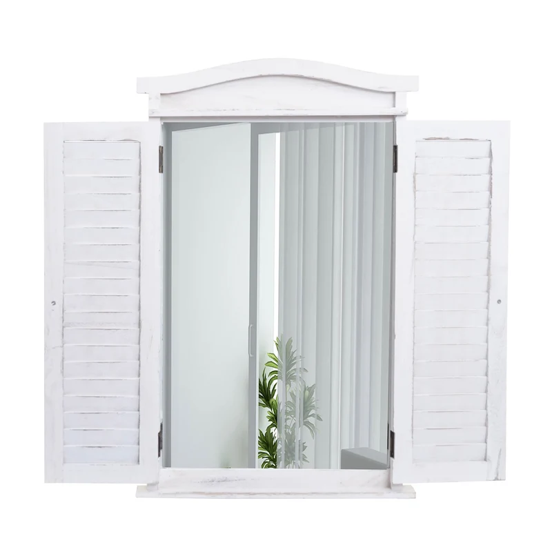 Miroir mural salle de bain design fenêtre avec volets 71x46x5cm blanc vieilli 04_0003703