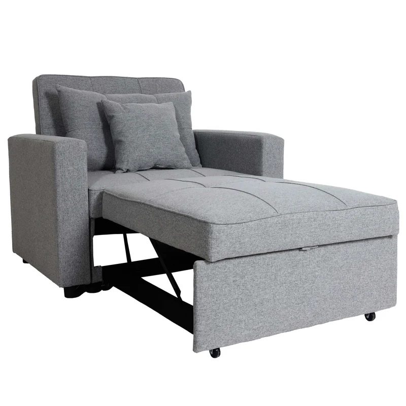 Fauteuil de couchage chaise pliante canapé-lit lit d'appoint relaxation surface de couchage 103x197 cm en tissu gris clair 04_0006248