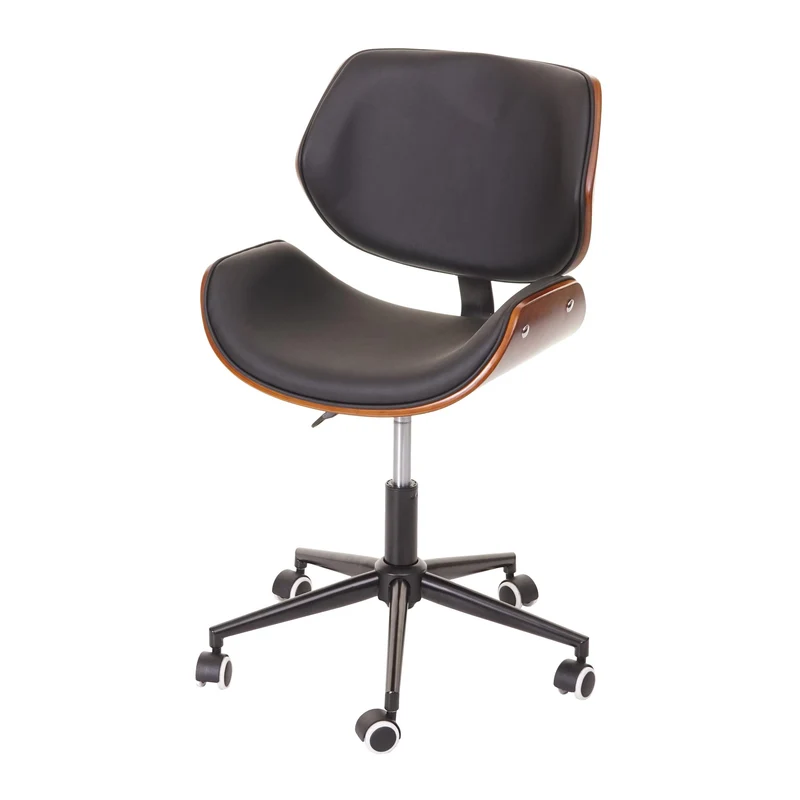 Chaise fauteuil de bureau pivotante aspect noyer courbé hauteur réglable pivotante design rétro marron 04_0001858