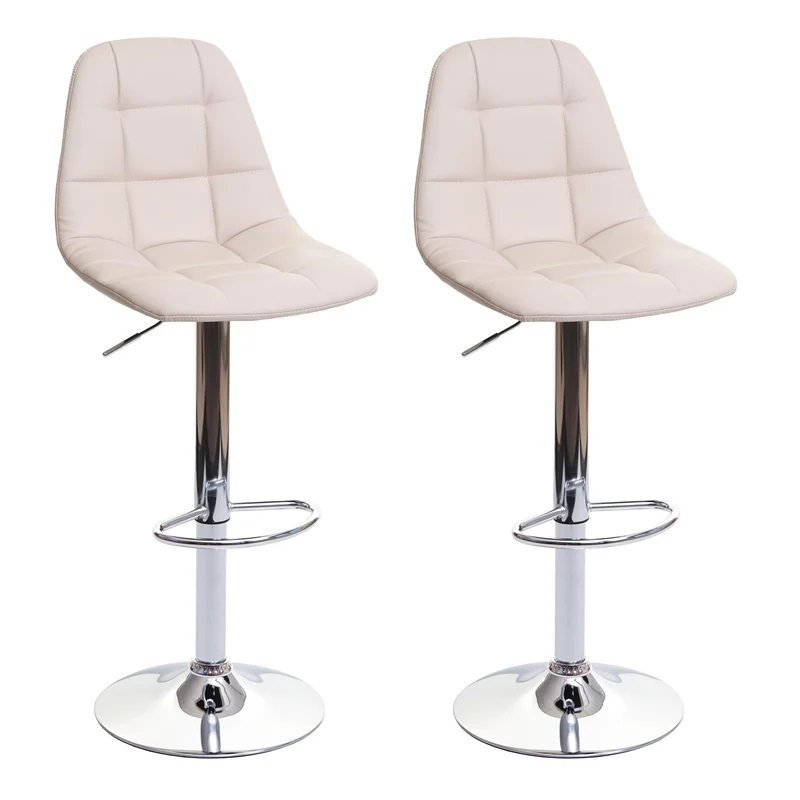 2x tabourets de bar comptoir chaise haute en synthétique crème base et cadre en acier chromé 04_0000104