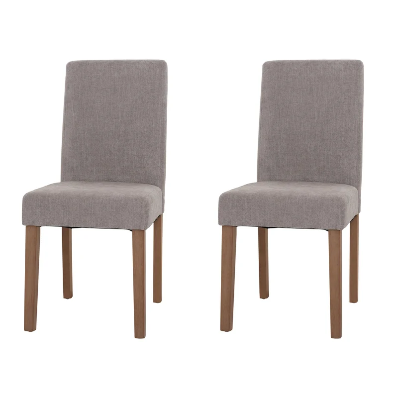 Lot de 2 chaises de salle à manger dossier haut en tissu chenille gris clair pieds en bois clairs 04_0007322