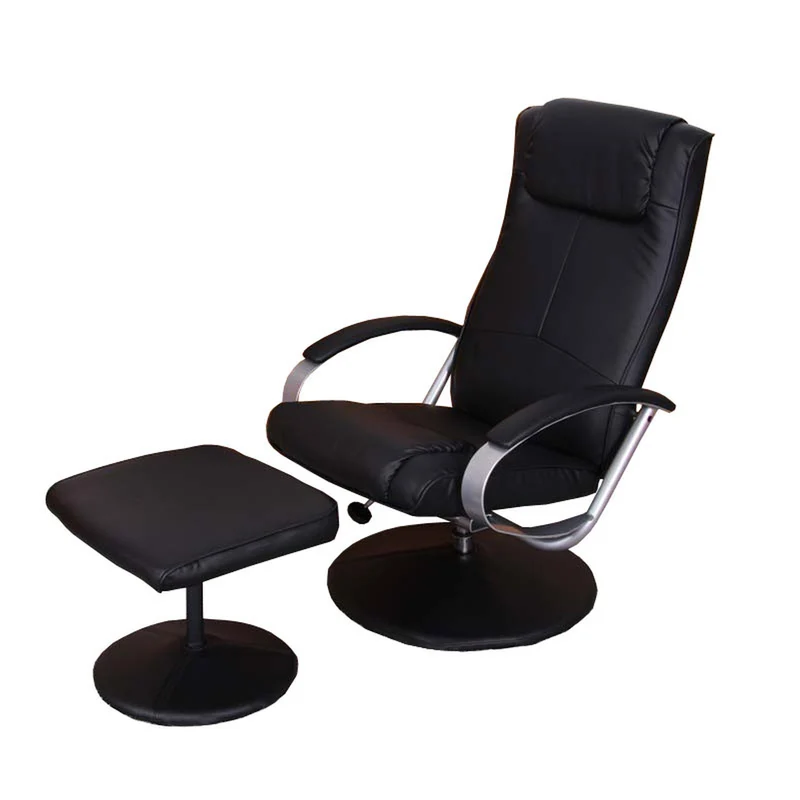 Fauteuil lounge TV relax avec tabouret rotatif inclinable en synthétique noir 04_0003630