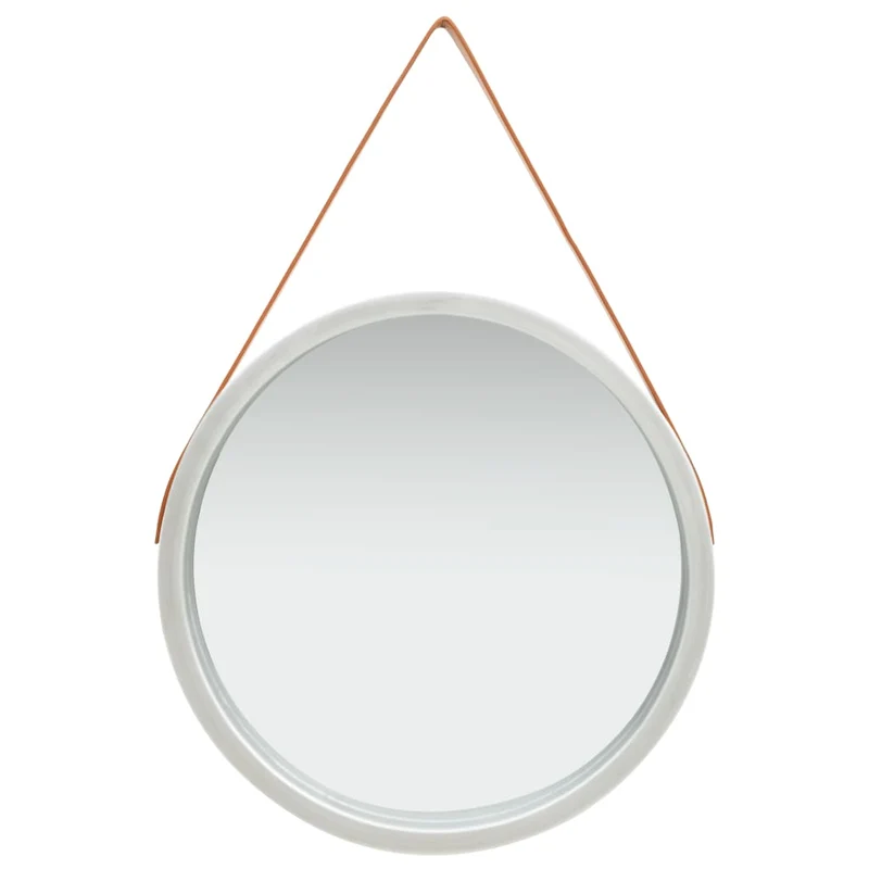 Miroir mural avec sangle marron 60 cm bois argenté DEC022912