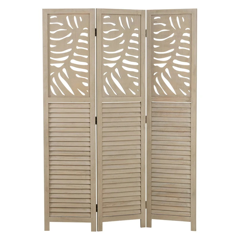 Paravent en bois couleur sable à 3 panneaux 170x120 idéal pour séparer et décorer votre espace PAR06098