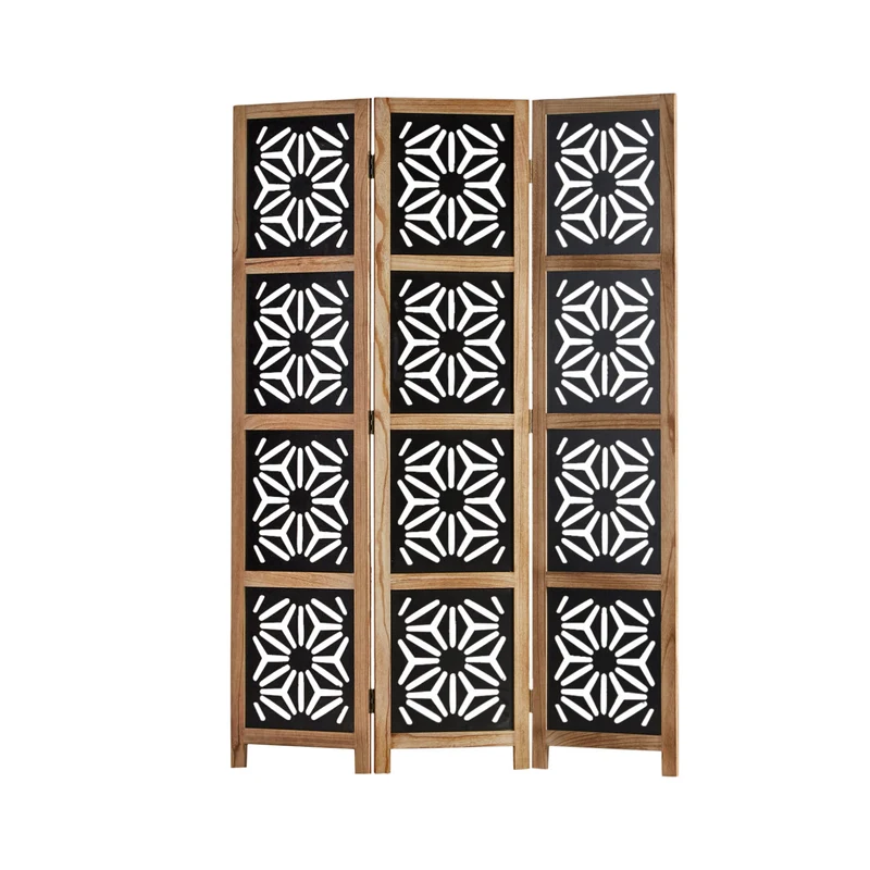 Paravent en 3 panneaux séparateur de pièce en bois et MDF noir 170x120 cm PAR06089