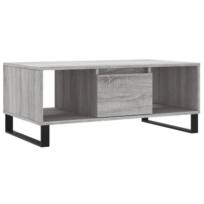 Table basse avec tiroir 90 x 50 x 36,5 cm bois d'ingénierie gris et métal DEC040130