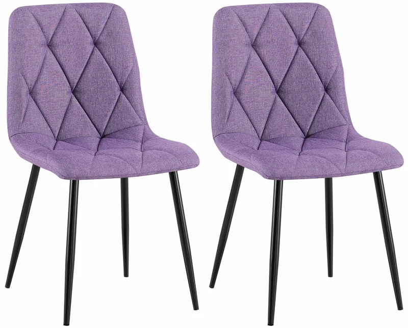 Lot de 2 chaises de salle à manger design moderne surpiqûres en losange tissu violet et cadre métal noir 10_0007601