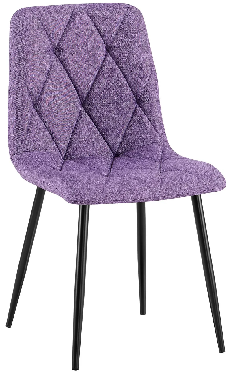 Chaise de salle à manger x1 design moderne surpiqûres en losange tissu violet et cadre métal noir 10_0007361