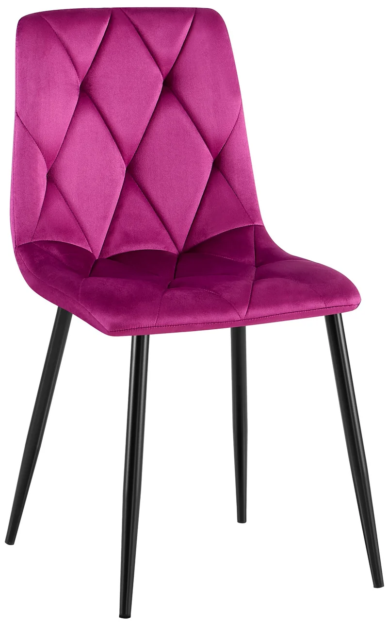 Chaise de salle à manger x1 design moderne surpiqûres en losange velours violet et cadre métal noir 10_0007371