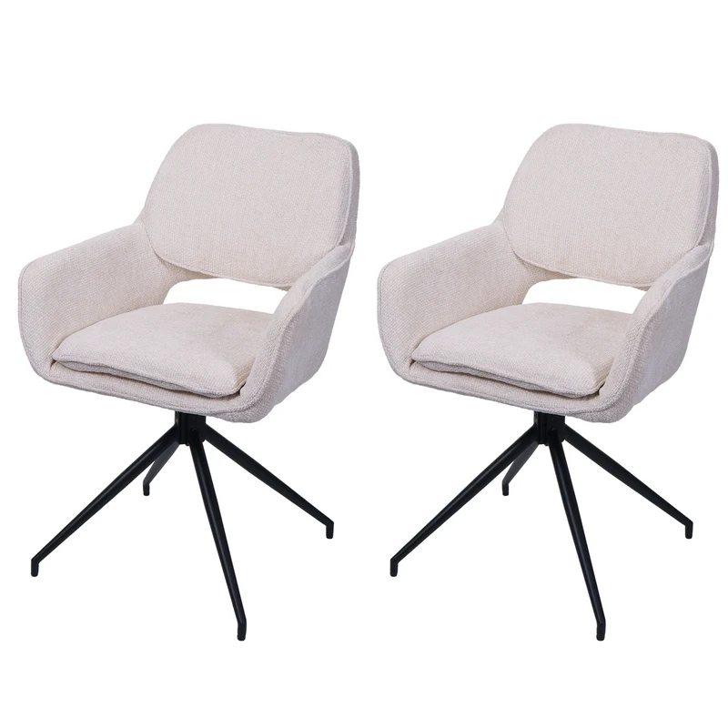 Lot de 2 chaises de salle à manger pivotantes 180° avec retour automatique avec accoudoirs confortables en tissu chenille crème pieds métal 04_0009983